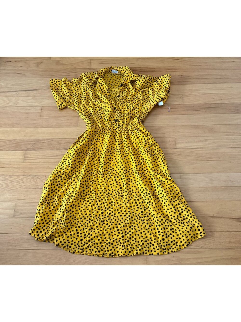Milanzo Vintage Women's 13 Yellow/Black Dotted Shirt Midi Dress